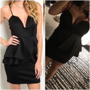 Black plunge black mini dress
